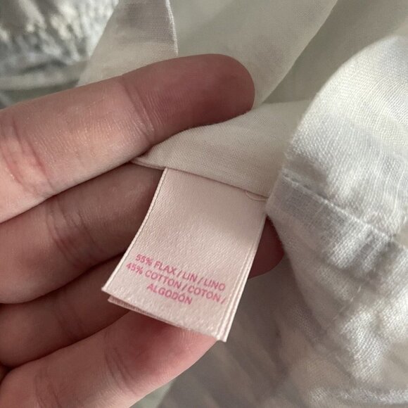 Victoria's Secret Women 12 White Pale Blue Linen Cotton Ikat Tie Dye Boho Romper - Picture 8 of 11